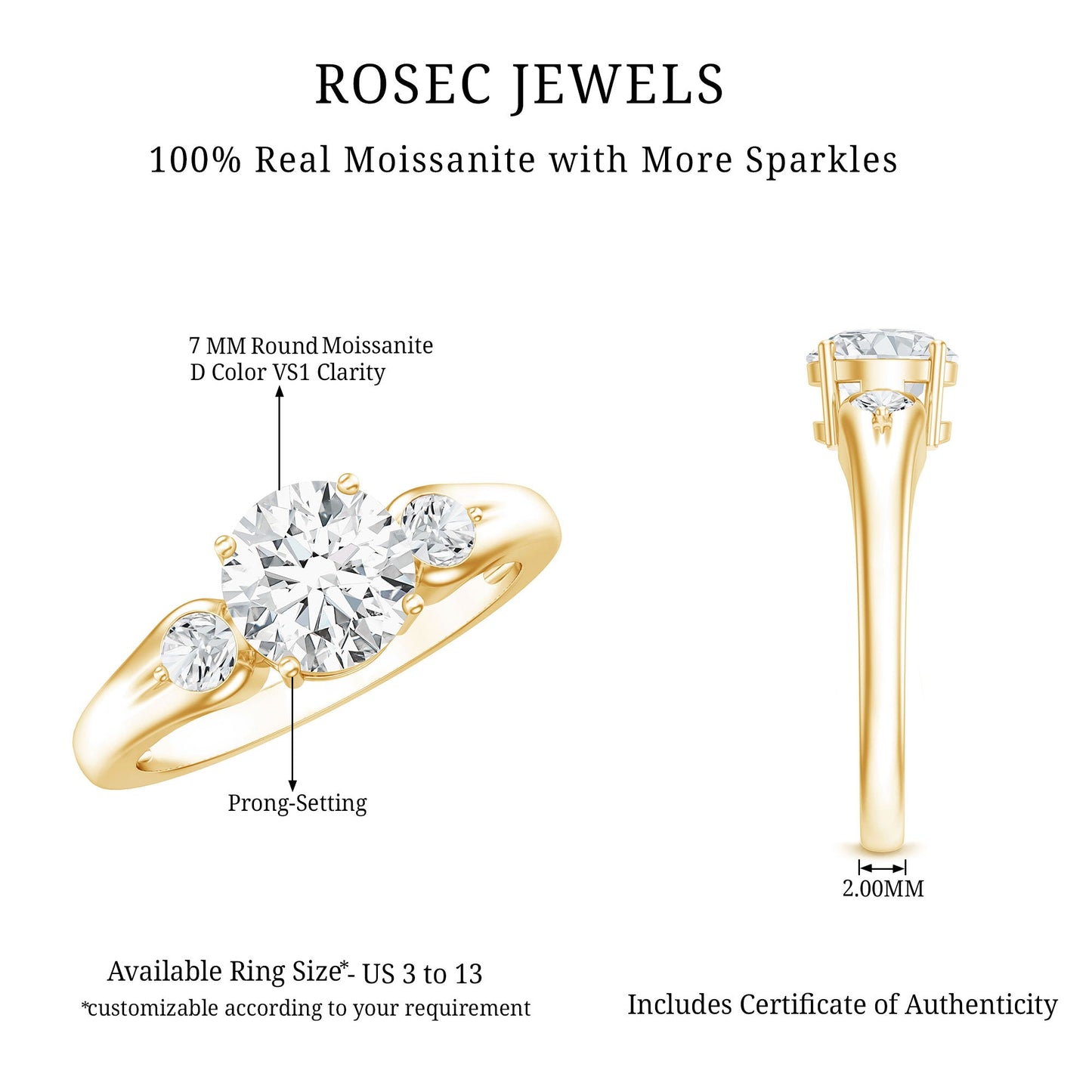 Certified 1.3 Carat Moissanite Promise Engagement Ring