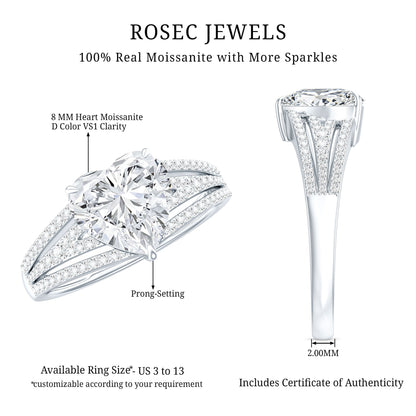 2 Carat Moissanite Heart Designer Engagement Ring with Split Shank