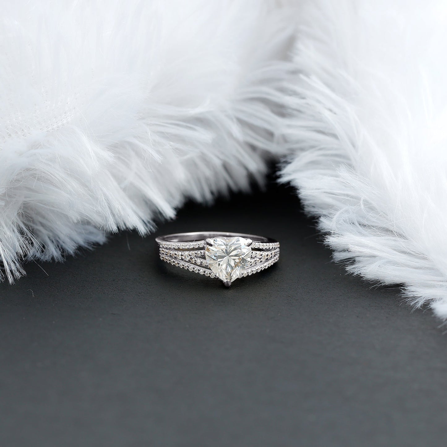 2 Carat Moissanite Heart Designer Engagement Ring with Split Shank