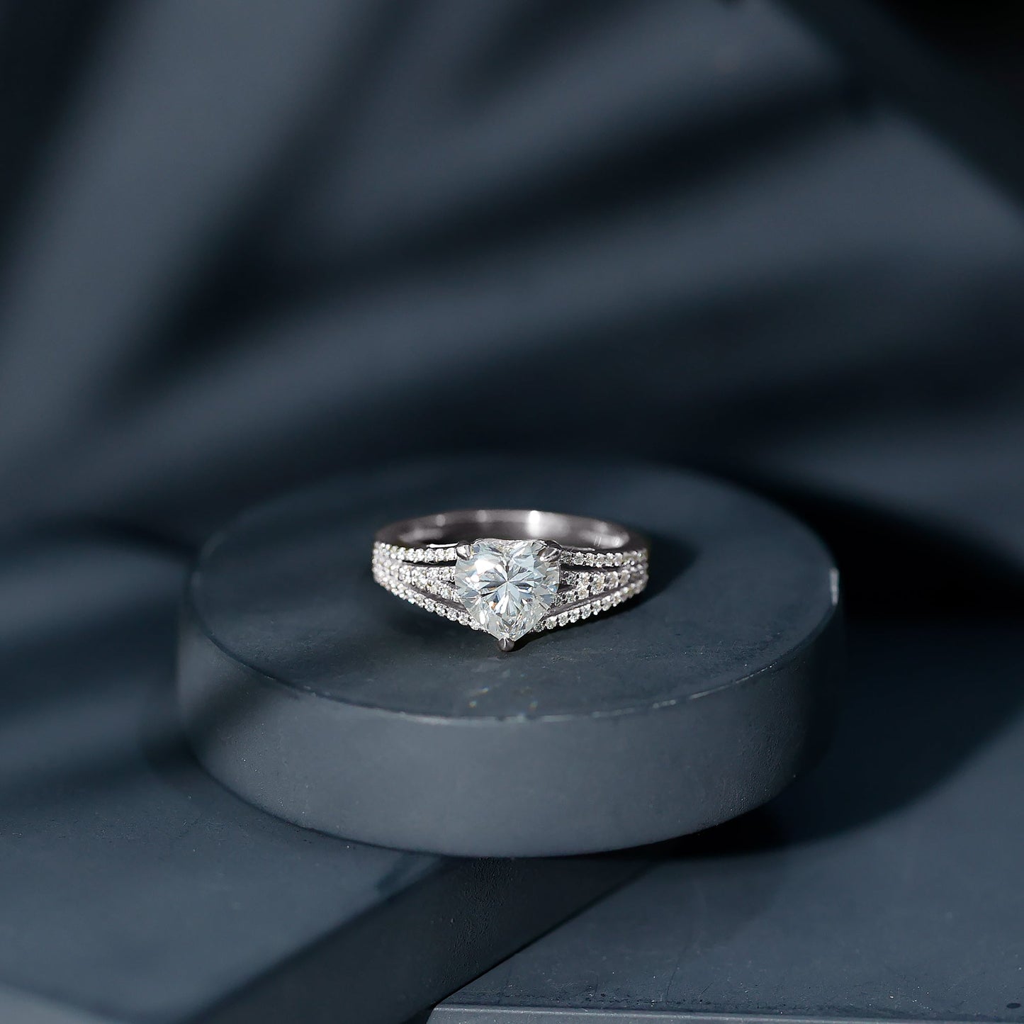 2 Carat Moissanite Heart Designer Engagement Ring with Split Shank