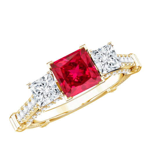 Lab Grown Ruby Vintage Looking Engagement Ring With Certificate