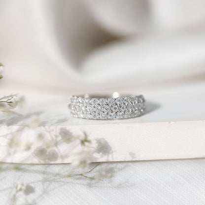 Diamond 3 Row Wide Wedding Band Ring