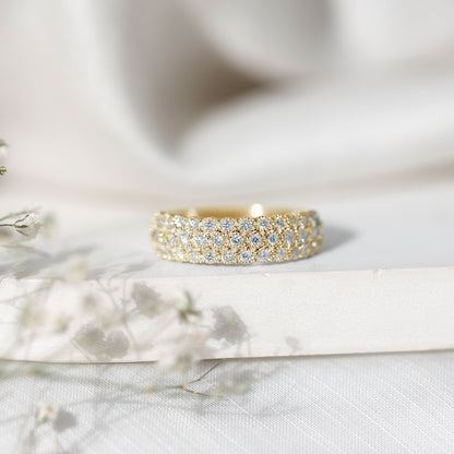 Diamond 3 Row Wide Wedding Band Ring
