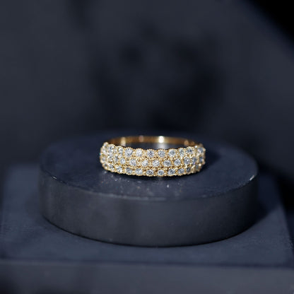 Diamond 3 Row Wide Wedding Band Ring
