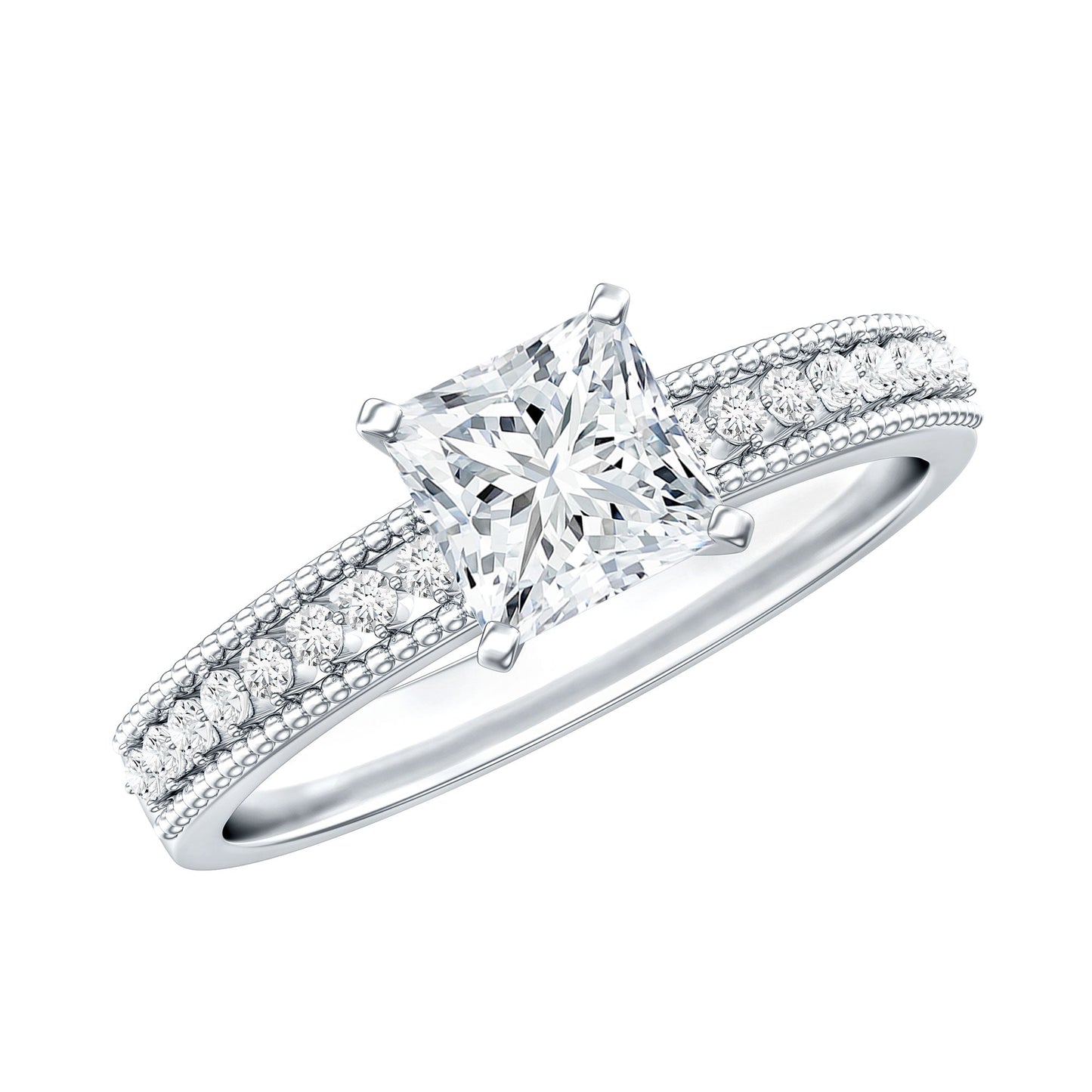 Moissanite Solitaire Engagement Ring with Princess Cut