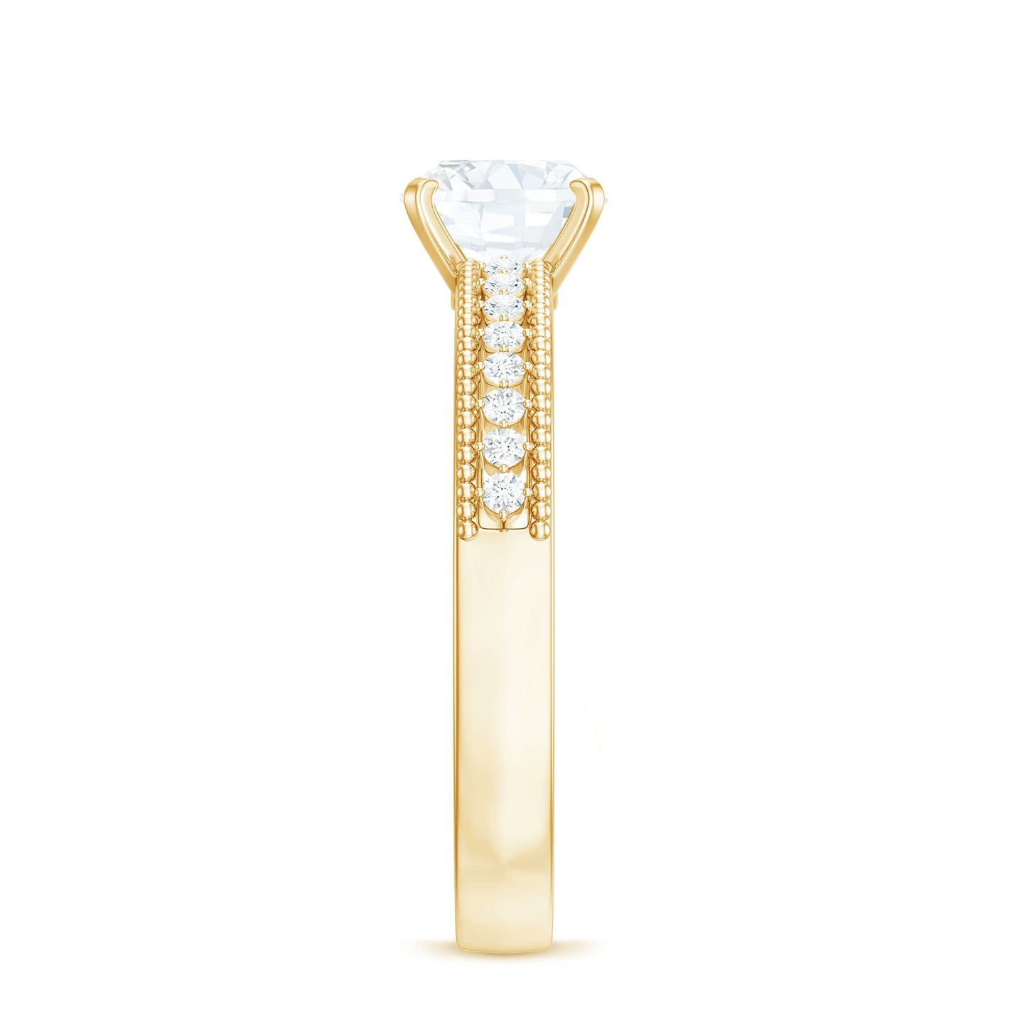 1.7 Carat Cushion Cut Moissanite Solitaire Engagement Ring with Beaded Details