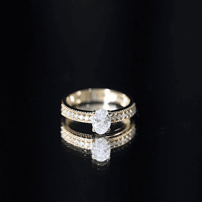 0.9 Carat Oval Cut Moissanite Solitaire Beaded Engagement Ring