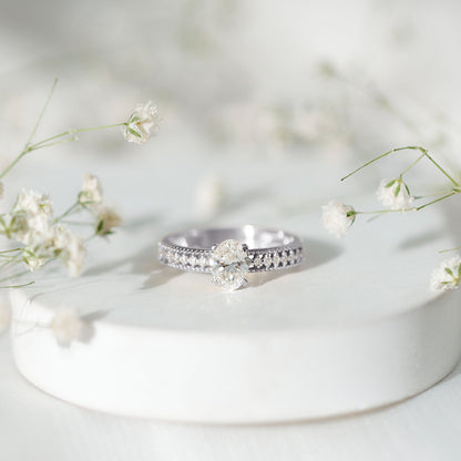 0.9 Carat Oval Cut Moissanite Solitaire Beaded Engagement Ring