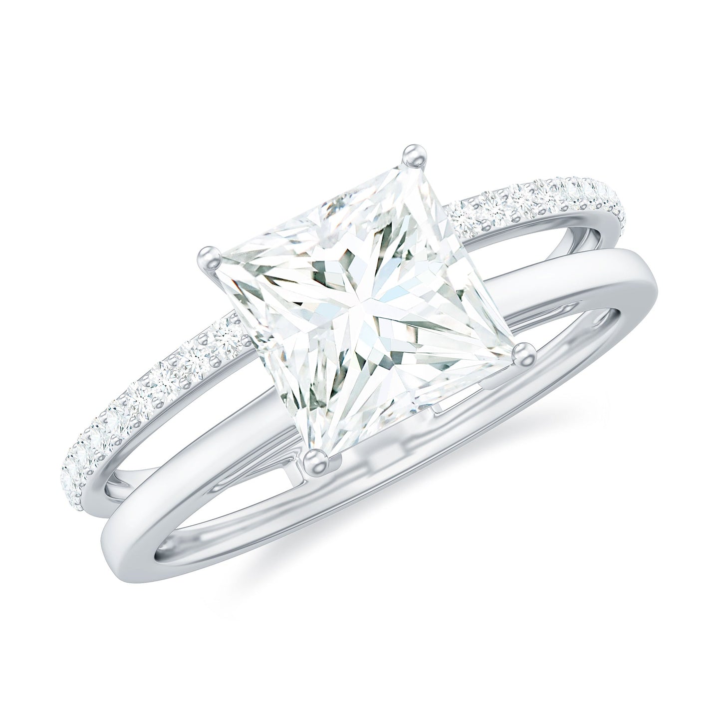 3 Carat Princess Cut Moissanite Double Band Engagement Ring