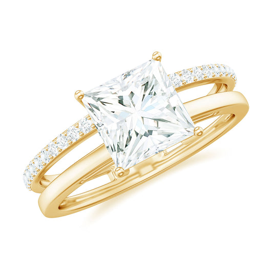 3 Carat Princess Cut Moissanite Double Band Engagement Ring