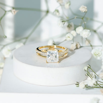 3 Carat Princess Cut Moissanite Double Band Engagement Ring