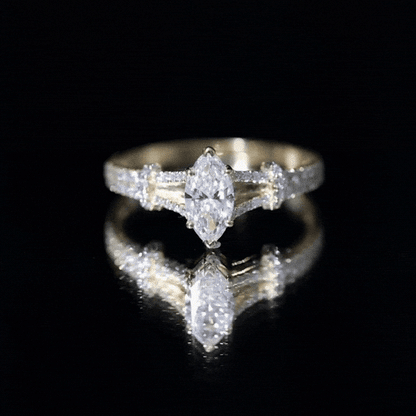 Marquise Cut Moissanite Solitaire Engagement Ring in Split Shank