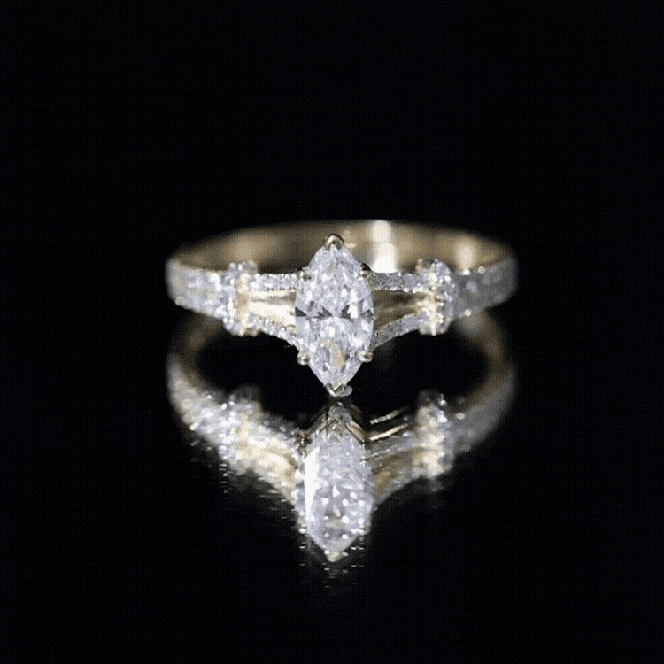 Certified 1 Carat Moissanite Marquise Engagement Ring with Split Shank
