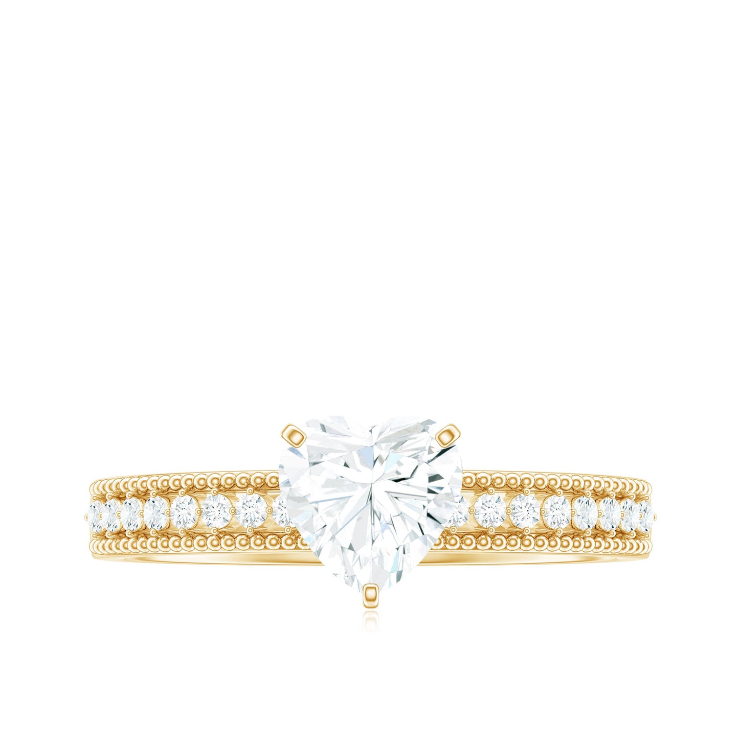 1.5 Carat Heart Shape Moissanite Engagement Ring with Side Stones and Beaded Details