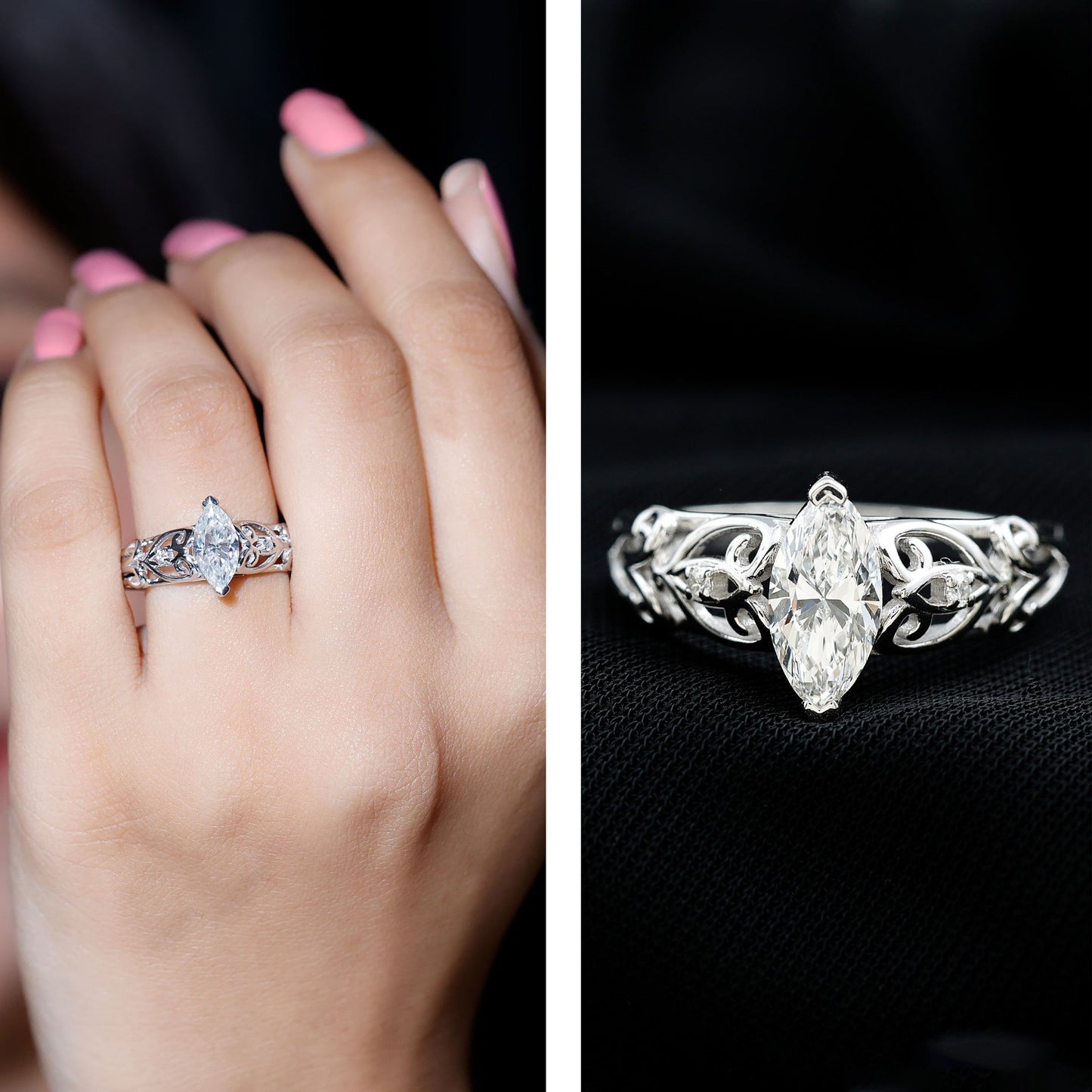 Marquise Moissanite Engagement Ring With Certificate