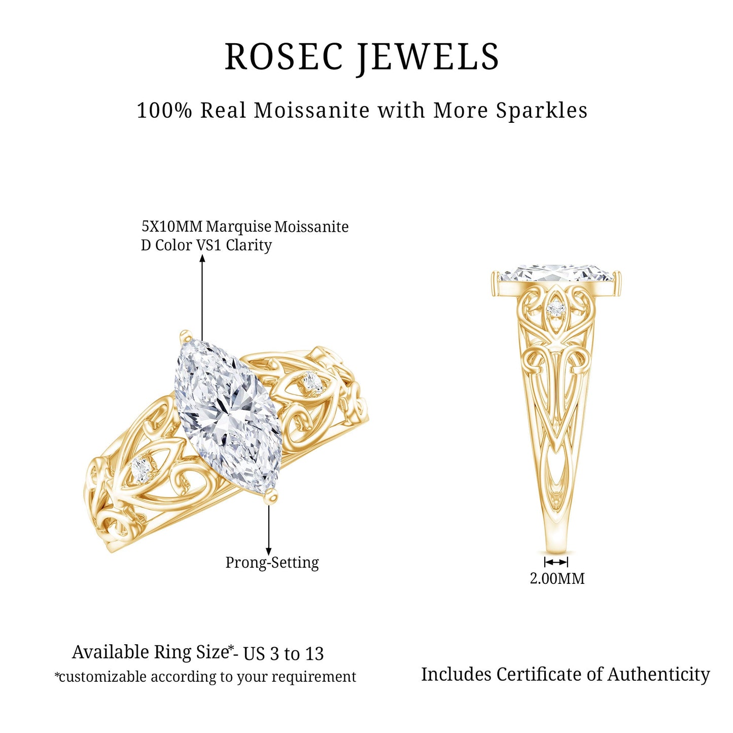 Marquise Moissanite Engagement Ring With Certificate