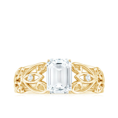 1.8 Carat Emerald Cut Moissanite Vintage Inspired Solitaire Ring
