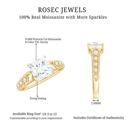 3 Carat Princess Cut Certified Moissanite Solitaire Engagement Ring