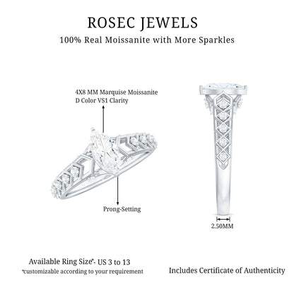 Art Deco Looking Moissanite Marquise Engagement Ring