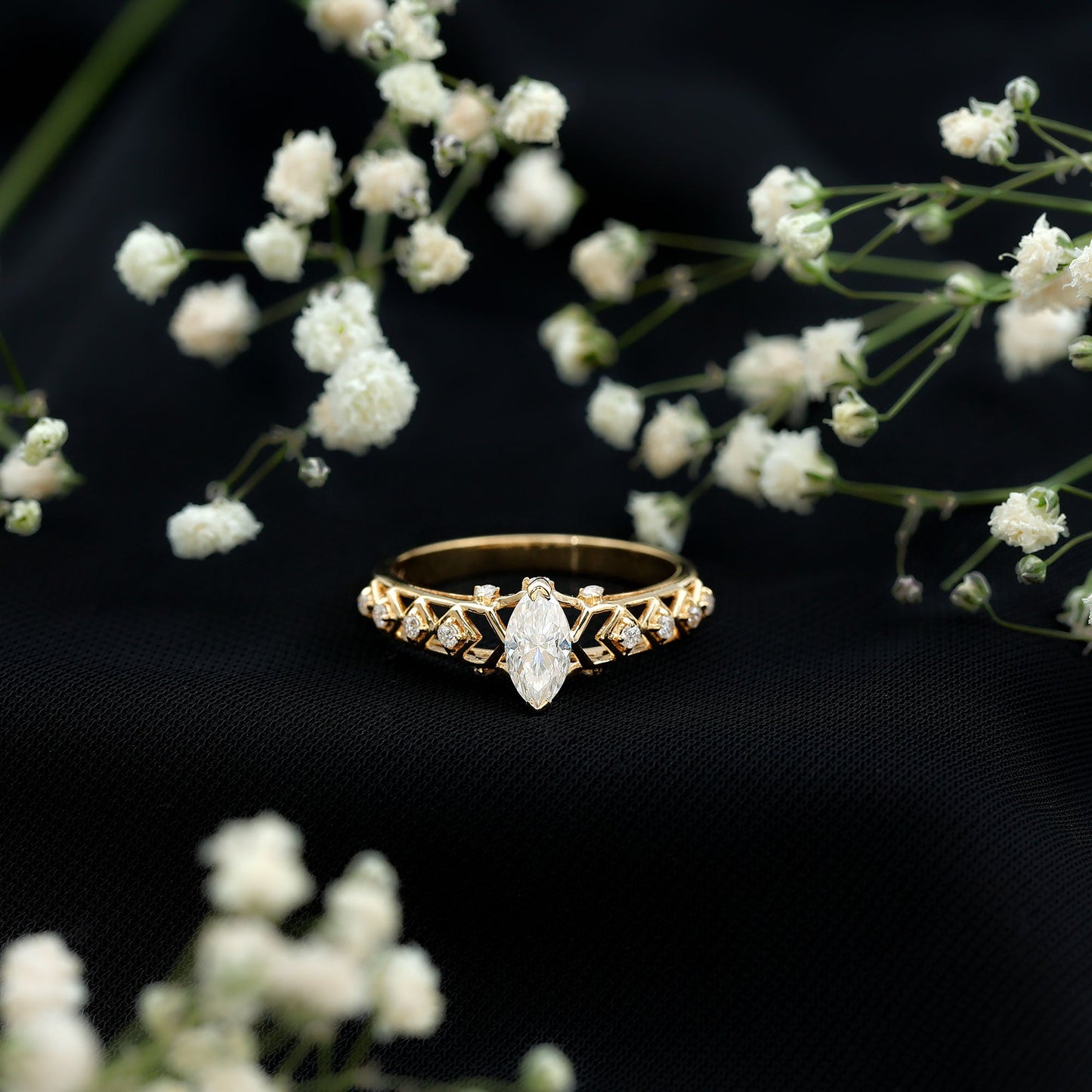 Art Deco Looking Moissanite Marquise Engagement Ring