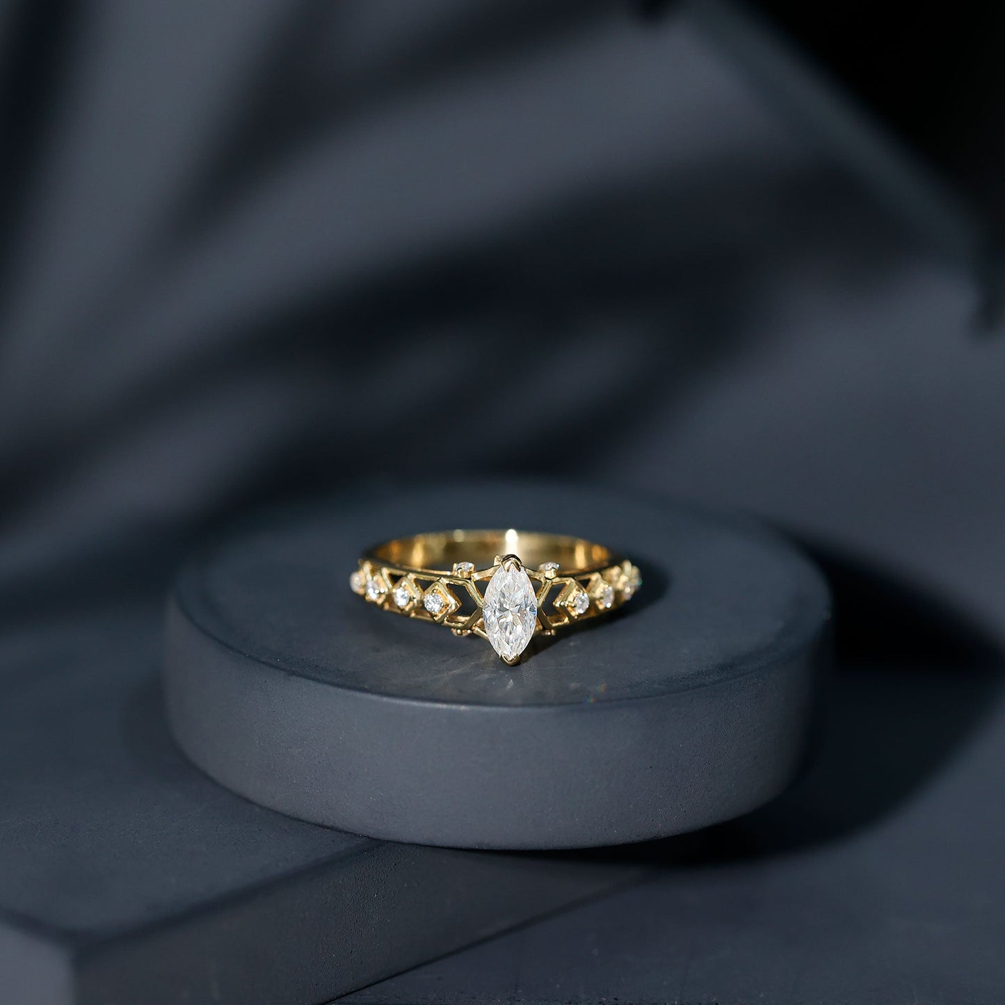 Art Deco Looking Moissanite Marquise Engagement Ring