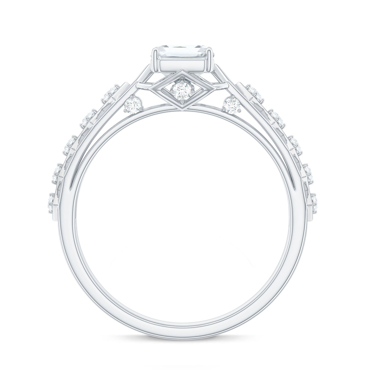 1.8 Carat Emerald Cut Moissanite Solitaire Engagement Ring with Side Stones