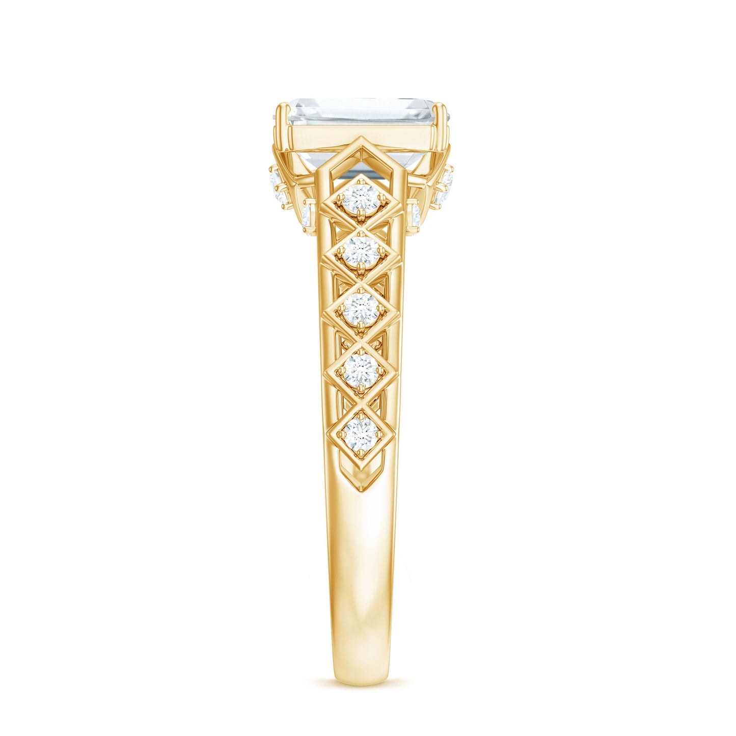 1.8 Carat Emerald Cut Moissanite Solitaire Engagement Ring with Side Stones