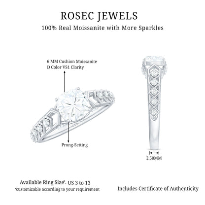 1.7 Carat Cushion Cut Certified Moissanite Solitaire Engagement Ring