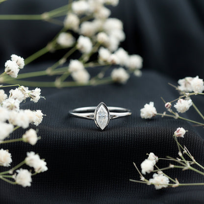 Bezel Set Moissanite Marquise Engagement Ring in Split Shank