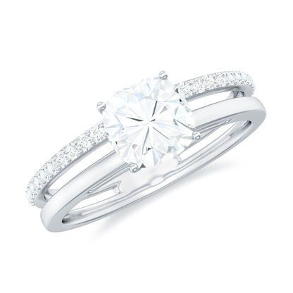 1.7 Carat Certified Moissanite Solitaire Double Band Engagement Ring