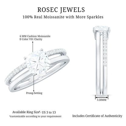 1.7 Carat Certified Moissanite Solitaire Double Band Engagement Ring