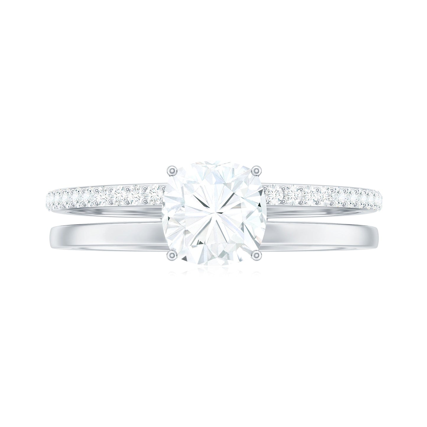 1.7 Carat Certified Moissanite Solitaire Double Band Engagement Ring