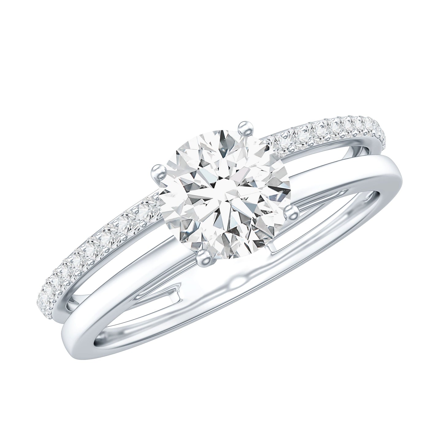 0.9 Carat Round Moissanite Double Band Engagement Ring