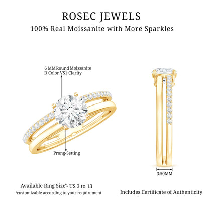 0.9 Carat Round Moissanite Double Band Engagement Ring