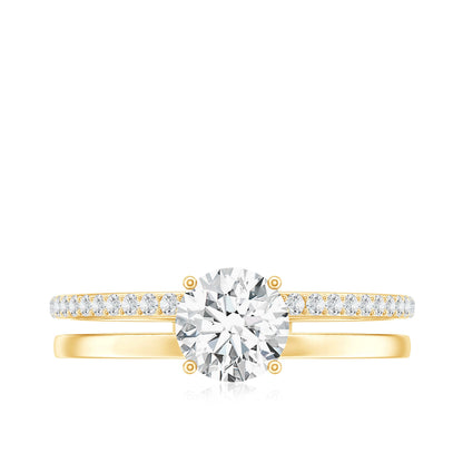 0.9 Carat Round Moissanite Double Band Engagement Ring