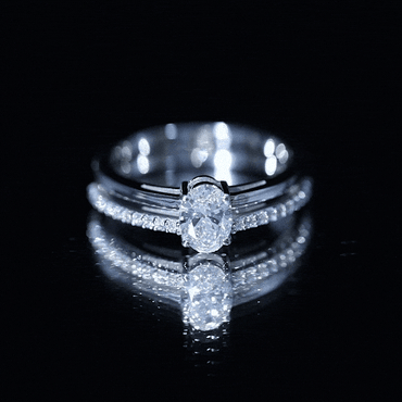 Oval Cut Solitaire Moissanite Double Band Engagement Ring