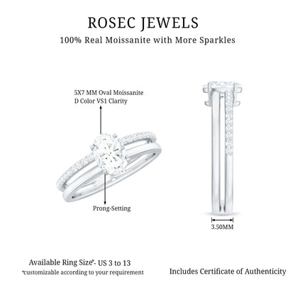 Oval Cut Solitaire Moissanite Double Band Engagement Ring
