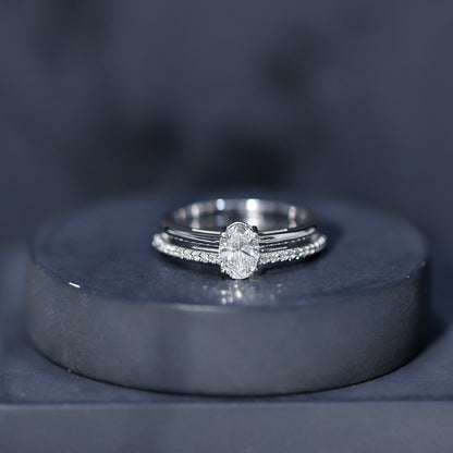 Oval Cut Solitaire Moissanite Double Band Engagement Ring