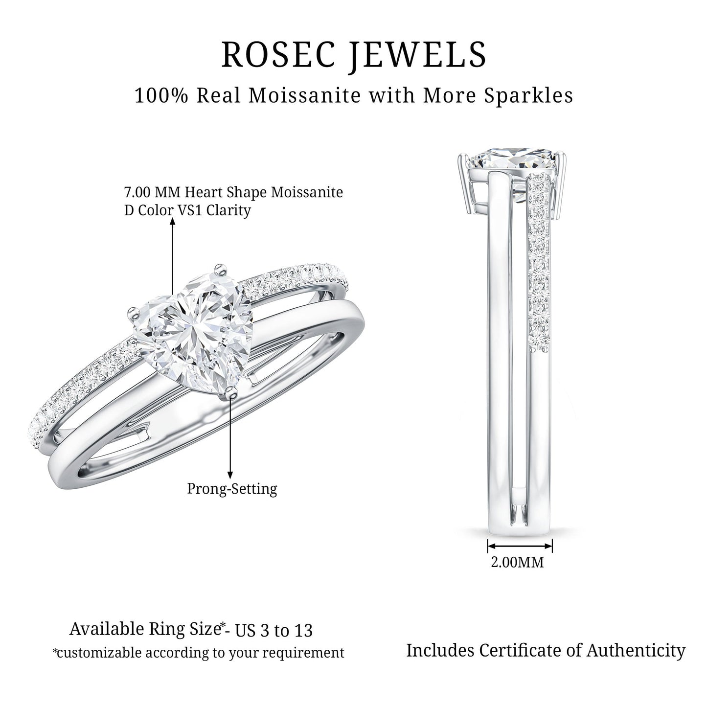 1.5 Carat Heart Shape Moissanite Double Band Engagement Ring