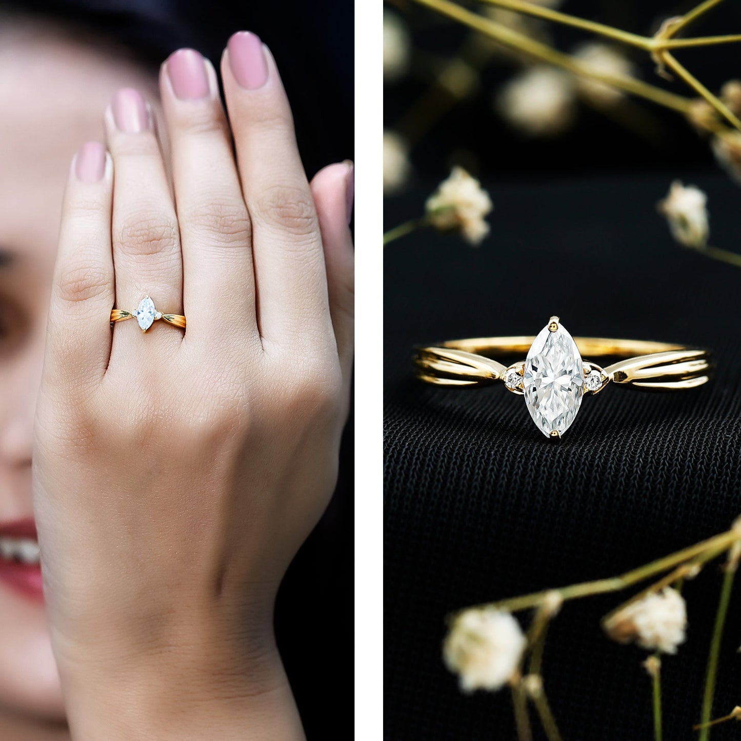 Marquise Cut Moissanite Solitaire Ring