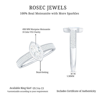 0.7 Carat Marquise Cut Moissanite Engagement Ring in Bezel Setting