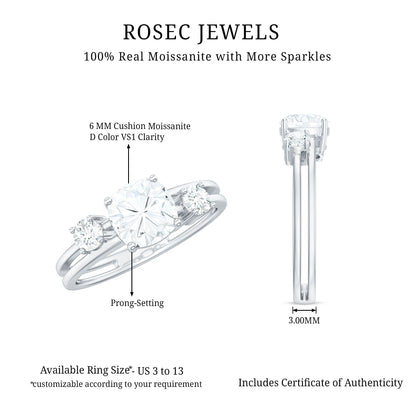Certified Moissanite Solitaire Double Band Engagement Ring