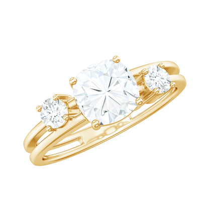 Certified Moissanite Solitaire Double Band Engagement Ring