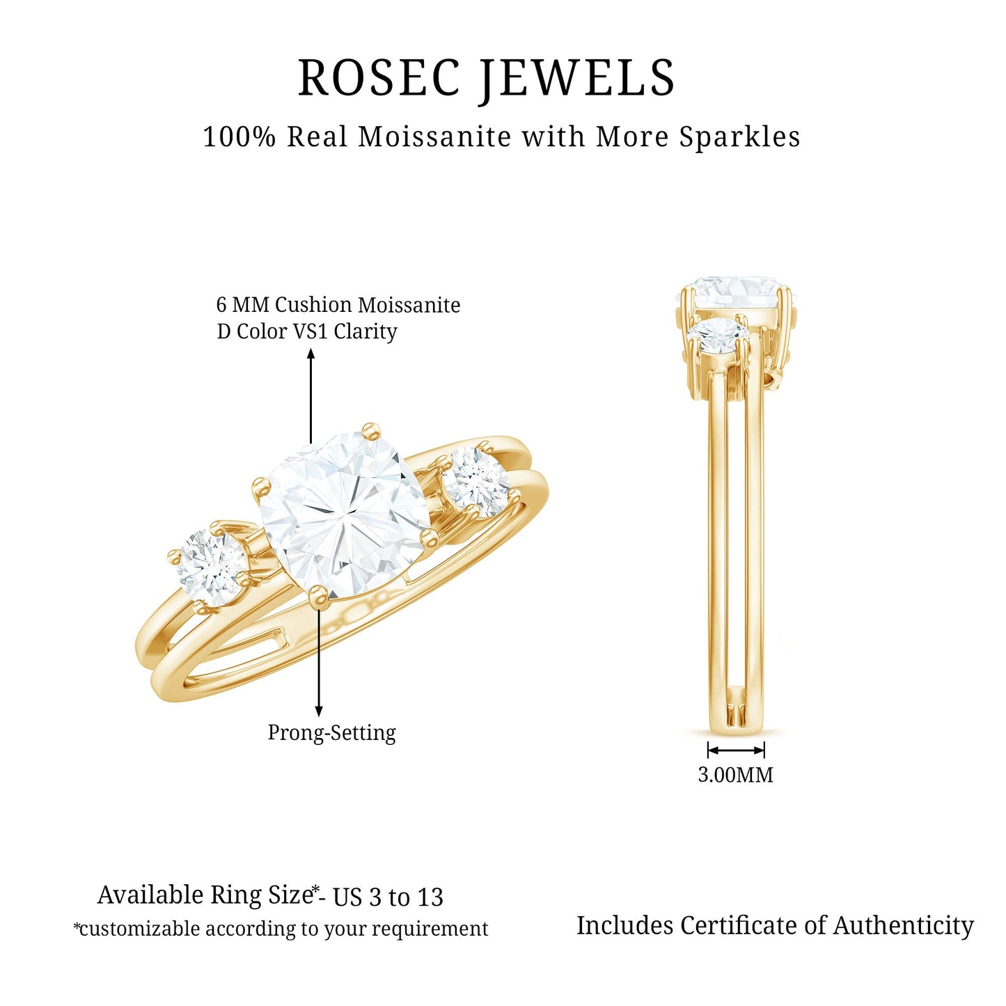 Certified Moissanite Solitaire Double Band Engagement Ring