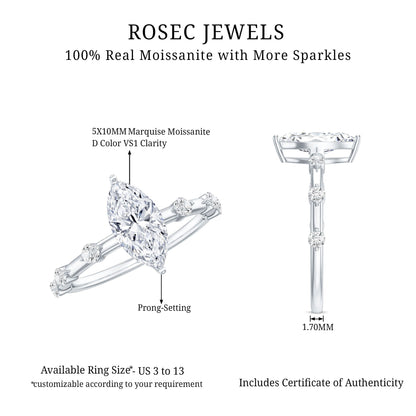 Large Marquise Cut Moissanite Solitaire Engagement Ring