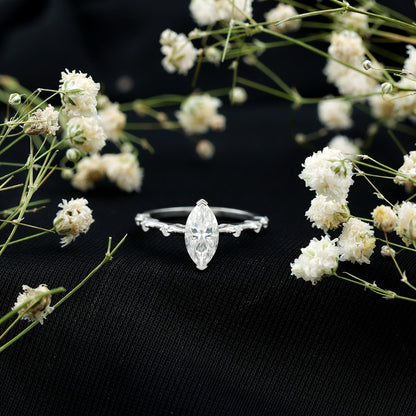 Large Marquise Cut Moissanite Solitaire Engagement Ring