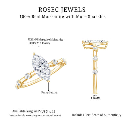 Large Marquise Cut Moissanite Solitaire Engagement Ring