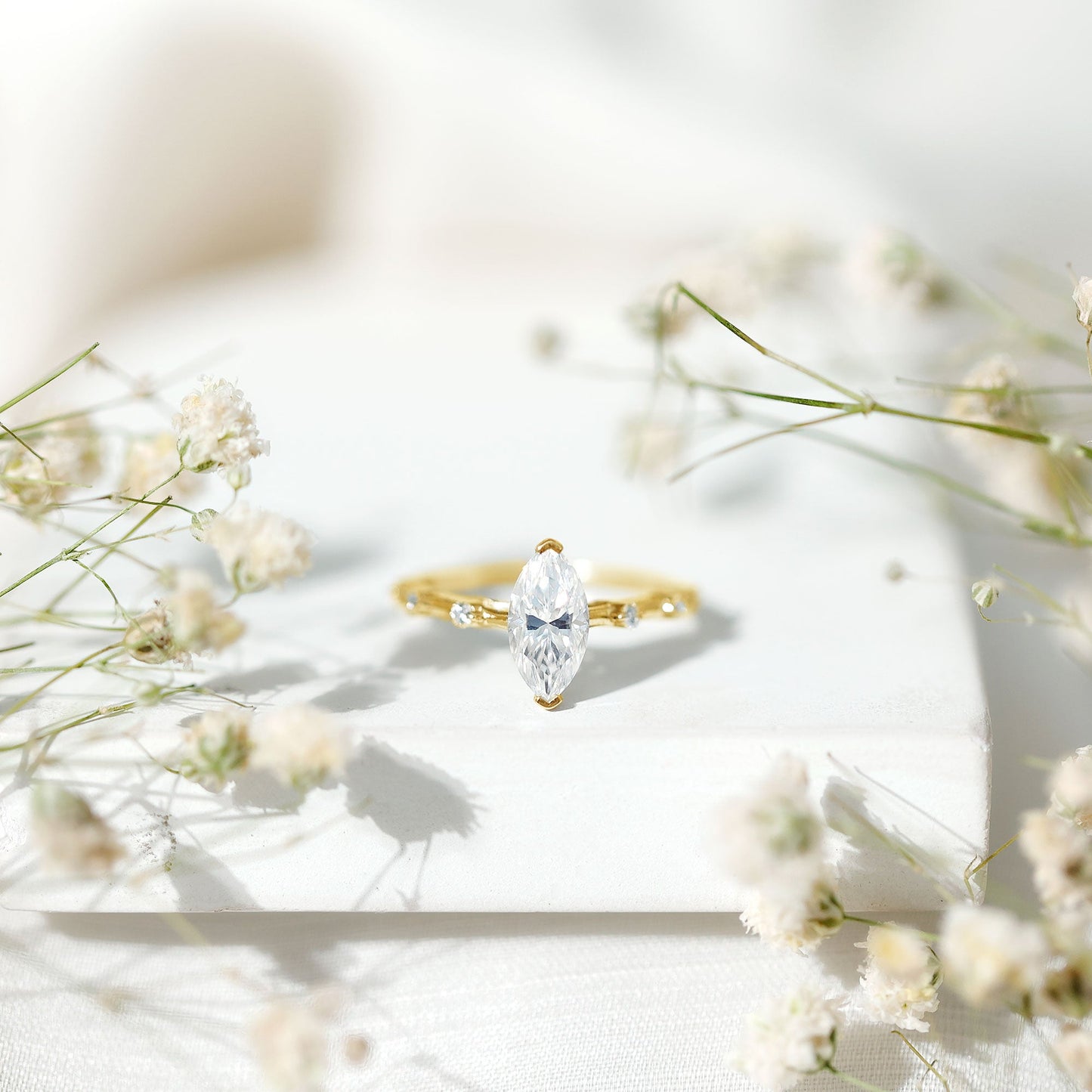 Large Marquise Cut Moissanite Solitaire Engagement Ring