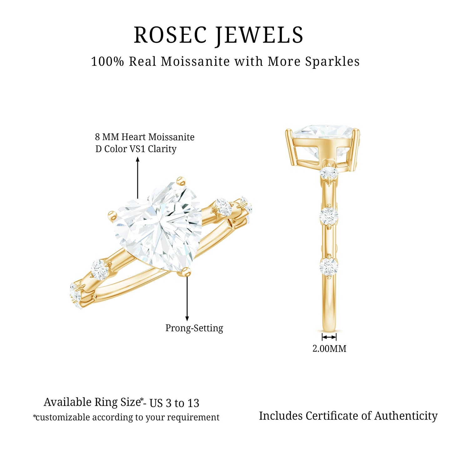 2 Carat Heart Shaped Moissanite Engagement Ring for Women