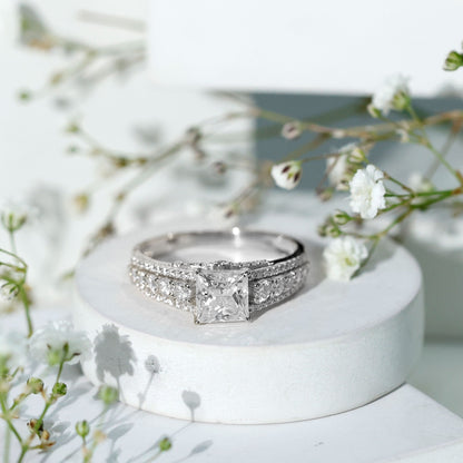 Princess Cut Moissanite Engagement Ring with Side Stones